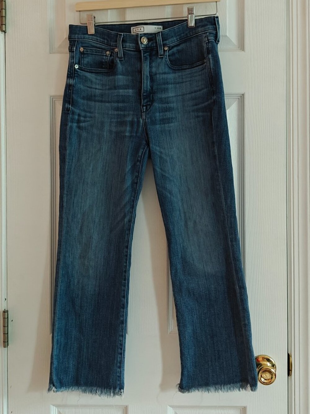 AYR The Pop Straight Leg Raw Hem High Rise Denim Blue Jeans Size 30S